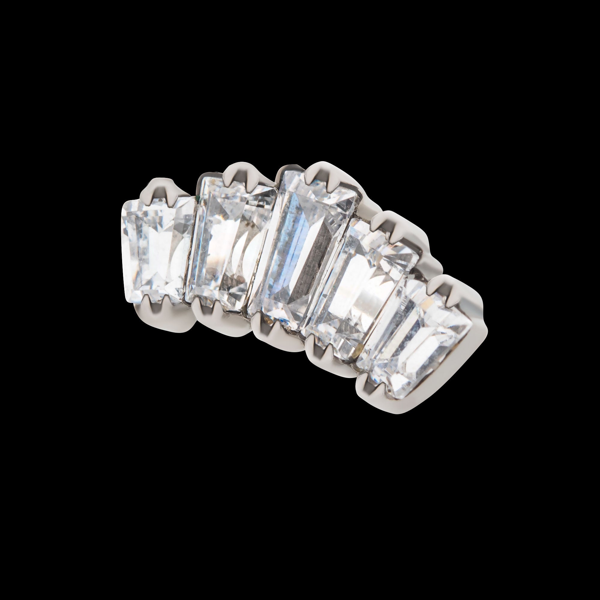 Prong Set Trapezoid CZ 5-Cluster Flatback Stud Earring / Nosering - CZ in Titanium