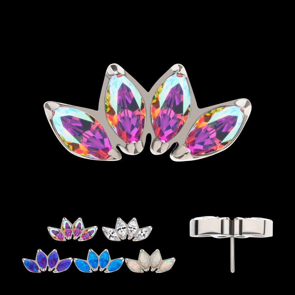 4 Cluster Fan Shape with Prong Set Marquise CZ/Opal Flatback Stud Earring / Nosering - Opal & CZ & Opal & CZ in Titanium