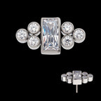 Bezel Baguette & Round CZ 7-Cluster Flatback Stud Earring / Nosering - CZ in Titanium