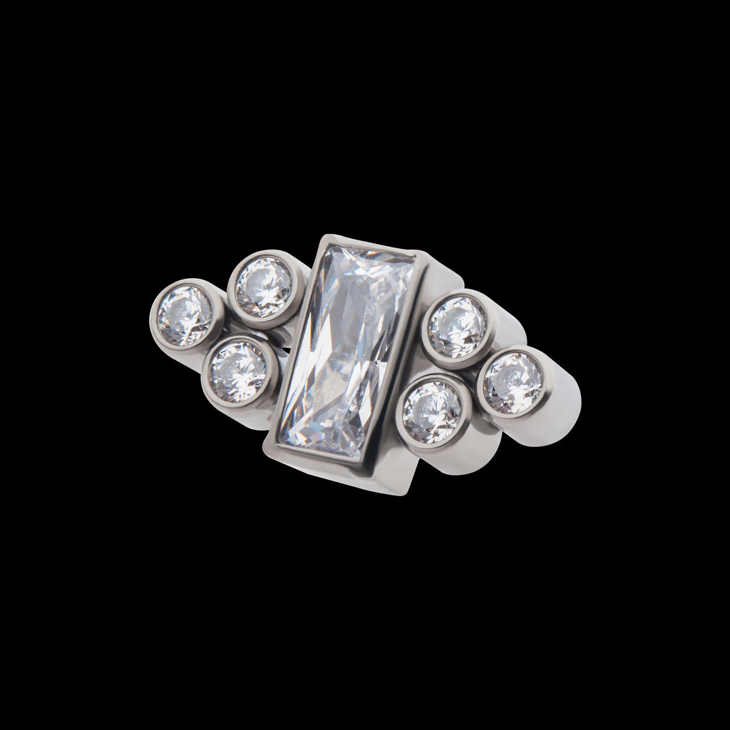 Bezel Baguette & Round CZ 7-Cluster Flatback Stud Earring / Nosering - CZ in Titanium