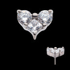 Prong Set Round & Princess Gem 3-Cluster Heart Shape Flatback Stud Earring / Nosering - Gem in Titanium