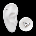 Prong Set Round & Princess Gem 3-Cluster Heart Shape Flatback Stud Earring / Nosering - Gem in Titanium