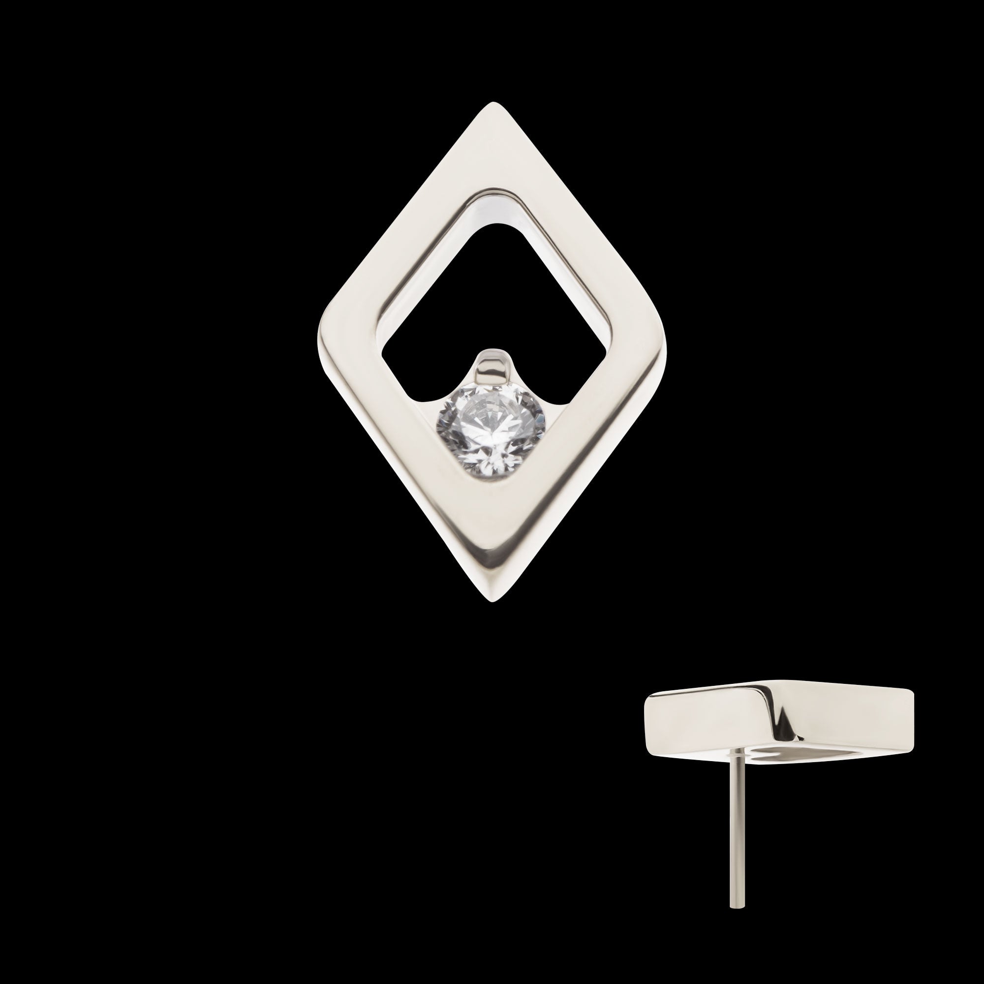 Rhombus Shape with Clear CZ Flatback Stud Earring / Nosering - Clear CZ in Titanium