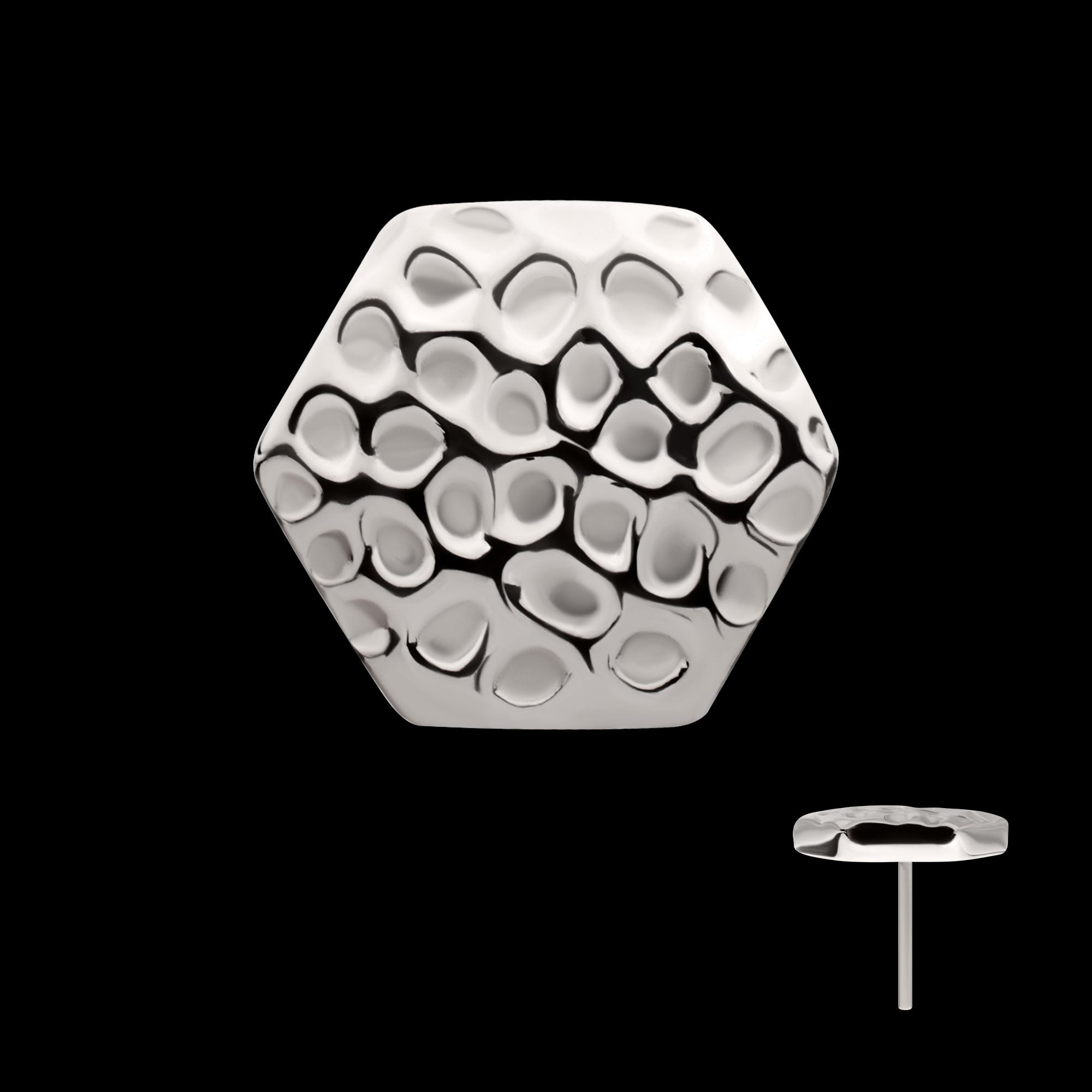 Hammered Hexagon Flatback Stud Earring / Nosering - Titanium