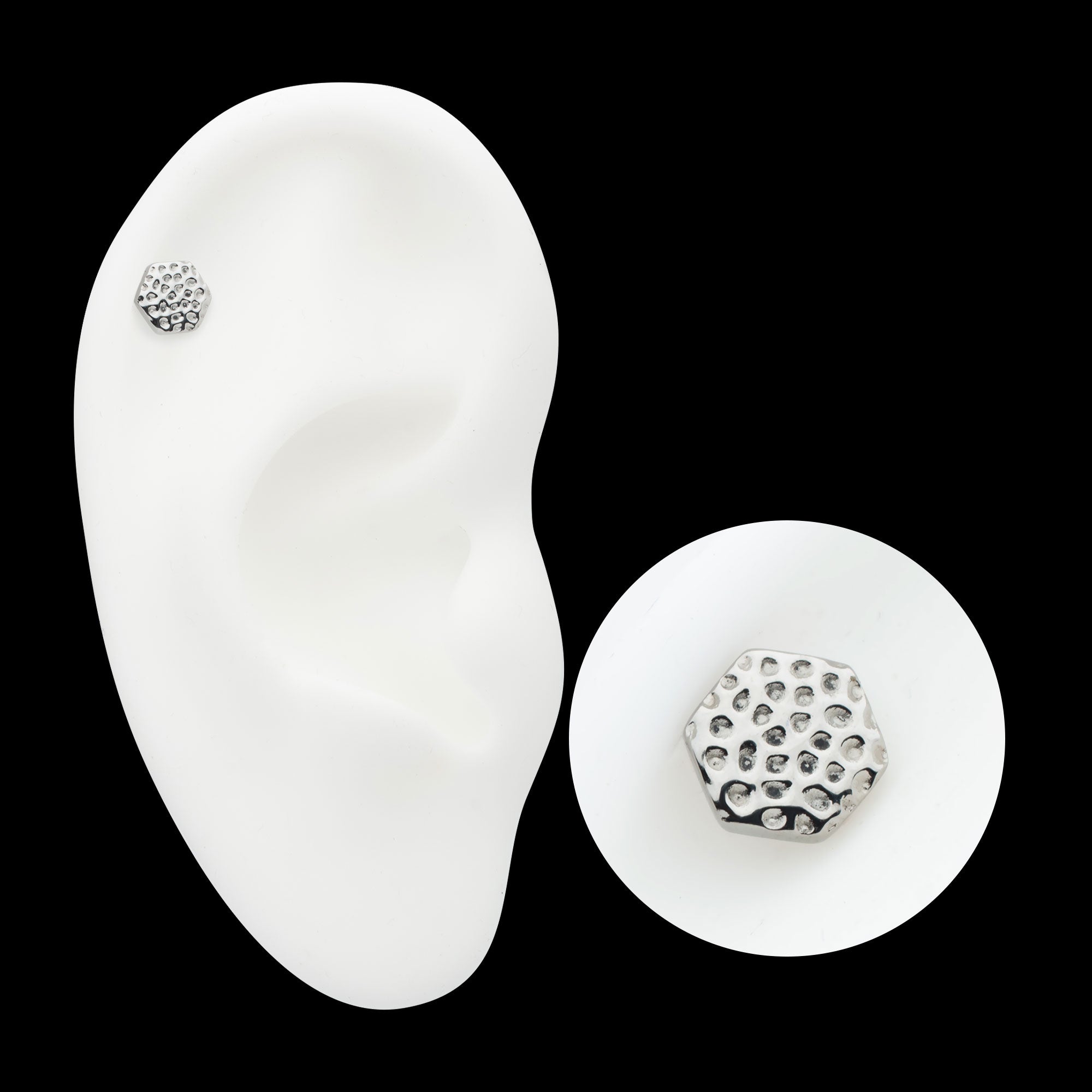 Hammered Hexagon Flatback Stud Earring / Nosering - Titanium