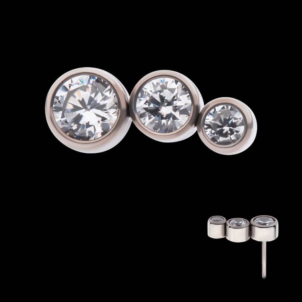 Bezel Set CZ/Opal Staggered 3-Cluster Flatback Stud Earring / Nosering - Opal & CZ & Opal & CZ in Titanium