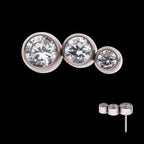 Bezel Set CZ/Opal Staggered 3-Cluster Flatback Stud Earring / Nosering - Opal & CZ & Opal & CZ in Titanium