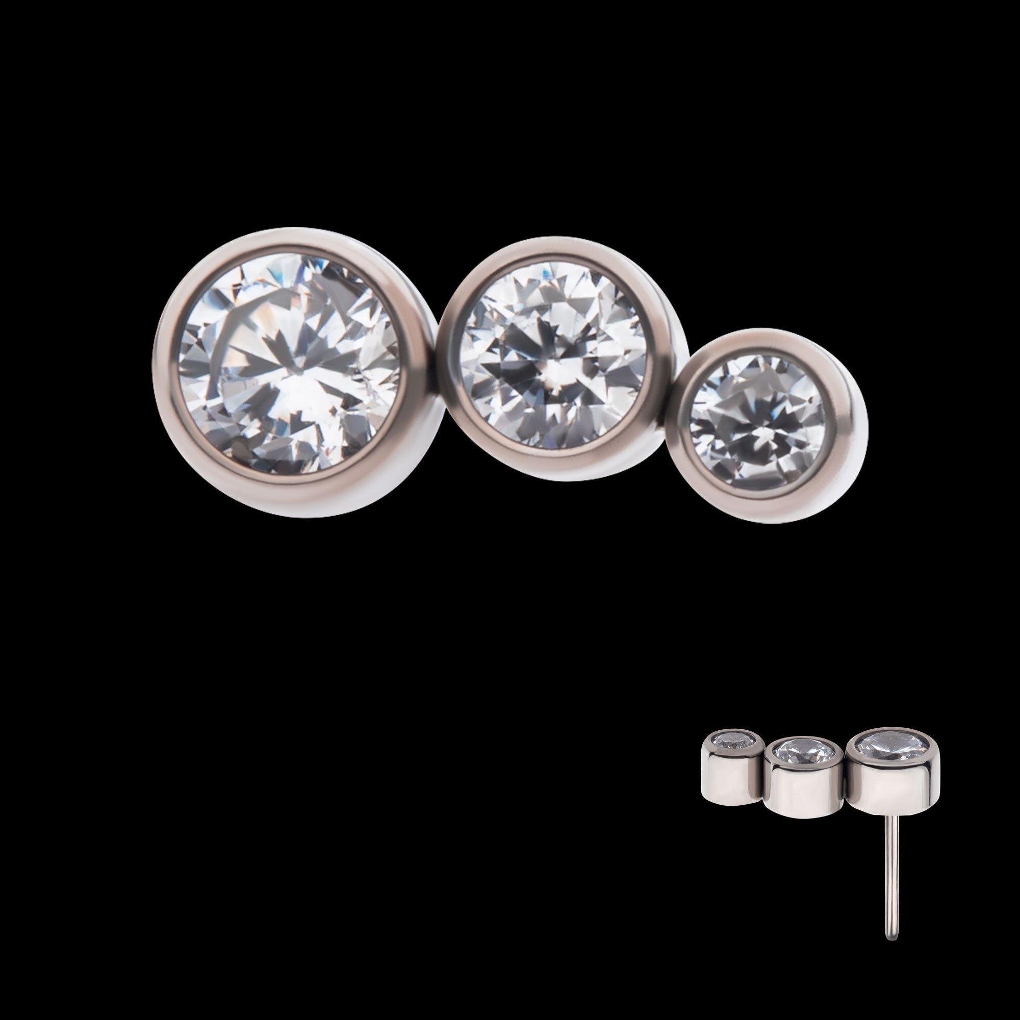 Bezel Set CZ/Opal Staggered 3-Cluster Flatback Stud Earring / Nosering - Opal & CZ & Opal & CZ in Titanium
