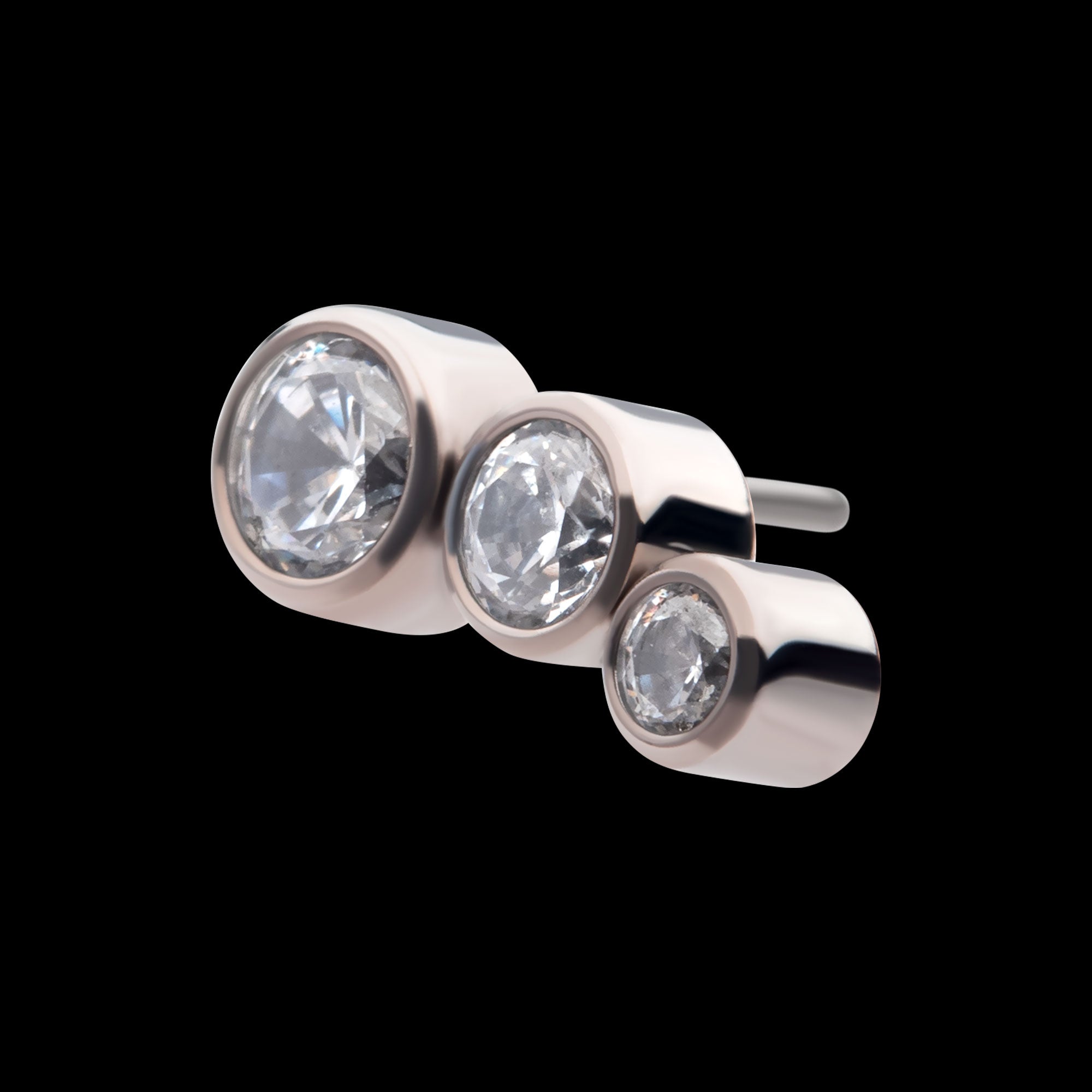 Bezel Set CZ/Opal Staggered 3-Cluster Flatback Stud Earring / Nosering - Opal & CZ & Opal & CZ in Titanium
