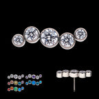 Bezel Set CZ/Opal Oscillating 5-Cluster Flatback Stud Earring / Nosering - Opal & CZ & Opal & CZ in Titanium