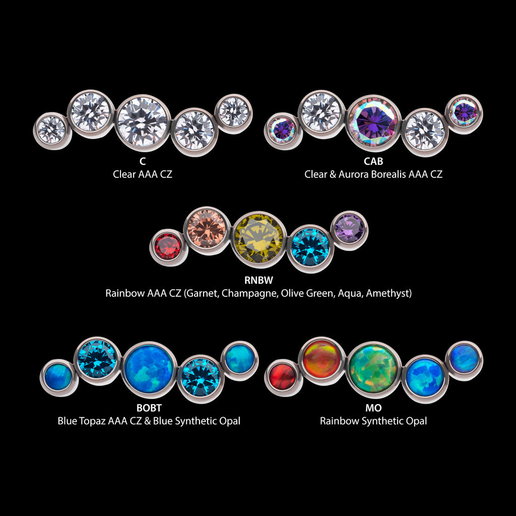 Bezel Set CZ/Opal Oscillating 5-Cluster Flatback Stud Earring / Nosering - Opal & CZ & Opal & CZ in Titanium