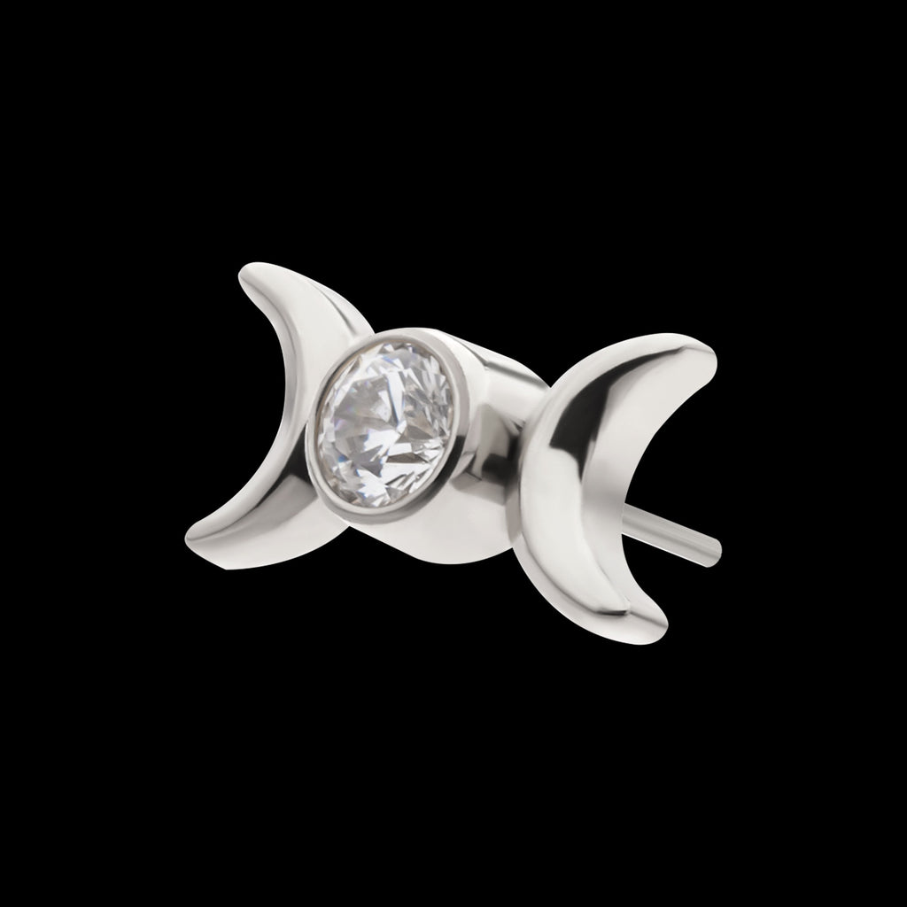 Bezel Set Round Gem Triple Moon Phase Flatback Stud Earring / Nosering - Gem in Titanium