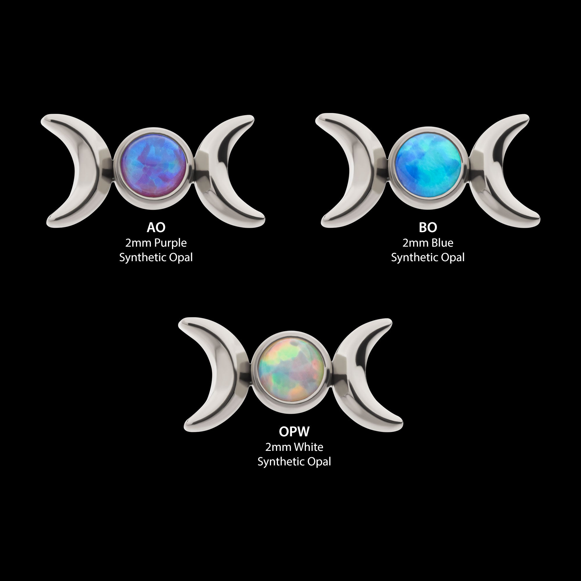 Bezel Set Round Opal Triple Moon Phase Flatback Stud Earring / Nosering - Opal in Titanium