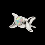 Bezel Set Round Opal Triple Moon Phase Flatback Stud Earring / Nosering - Opal in Titanium