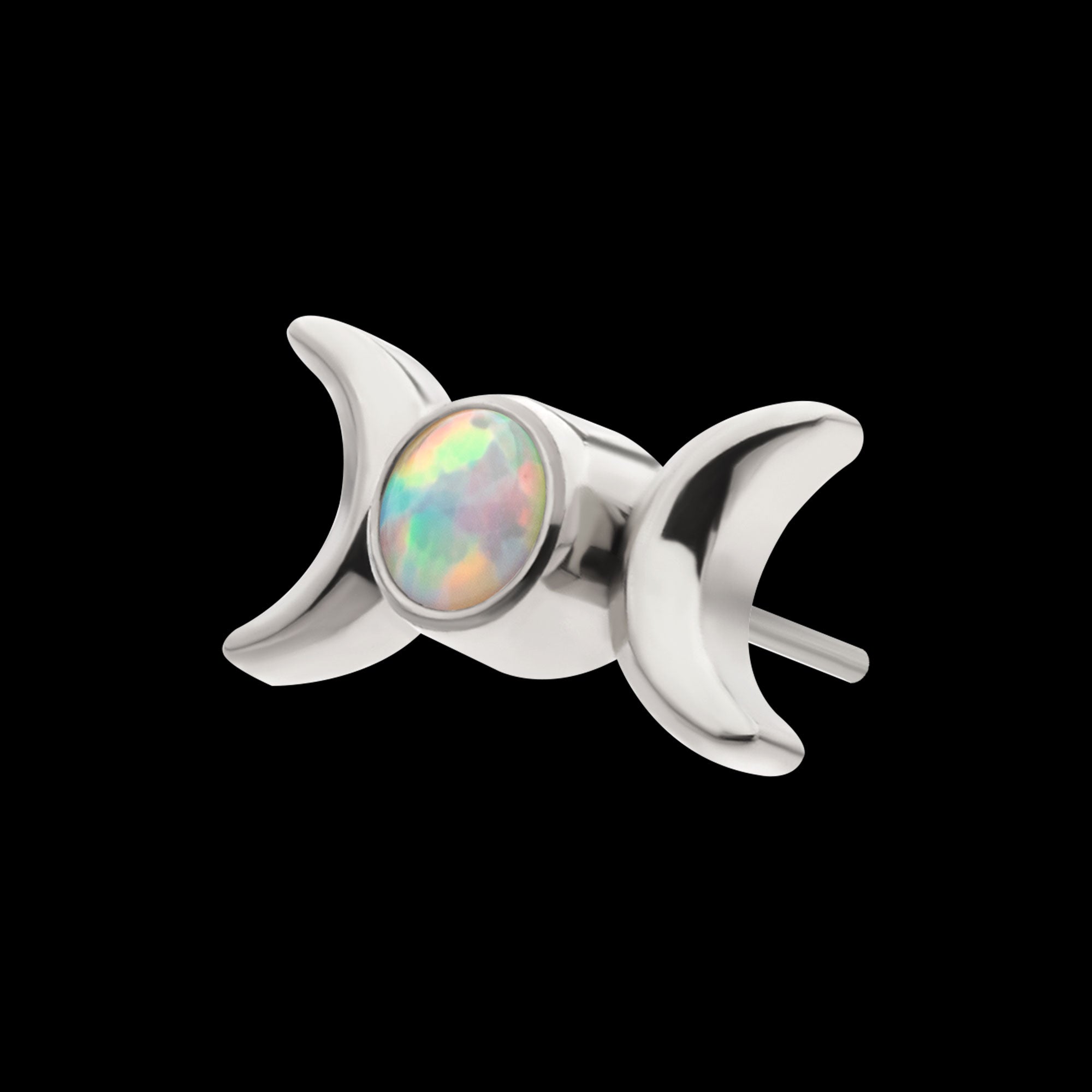 Bezel Set Round Opal Triple Moon Phase Flatback Stud Earring / Nosering - Opal in Titanium