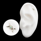 Bezel Set Round Opal Triple Moon Phase Flatback Stud Earring / Nosering - Opal in Titanium