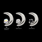 Crescent Moon with Prong Set CZ Flatback Stud Earring / Nosering - CZ in Titanium