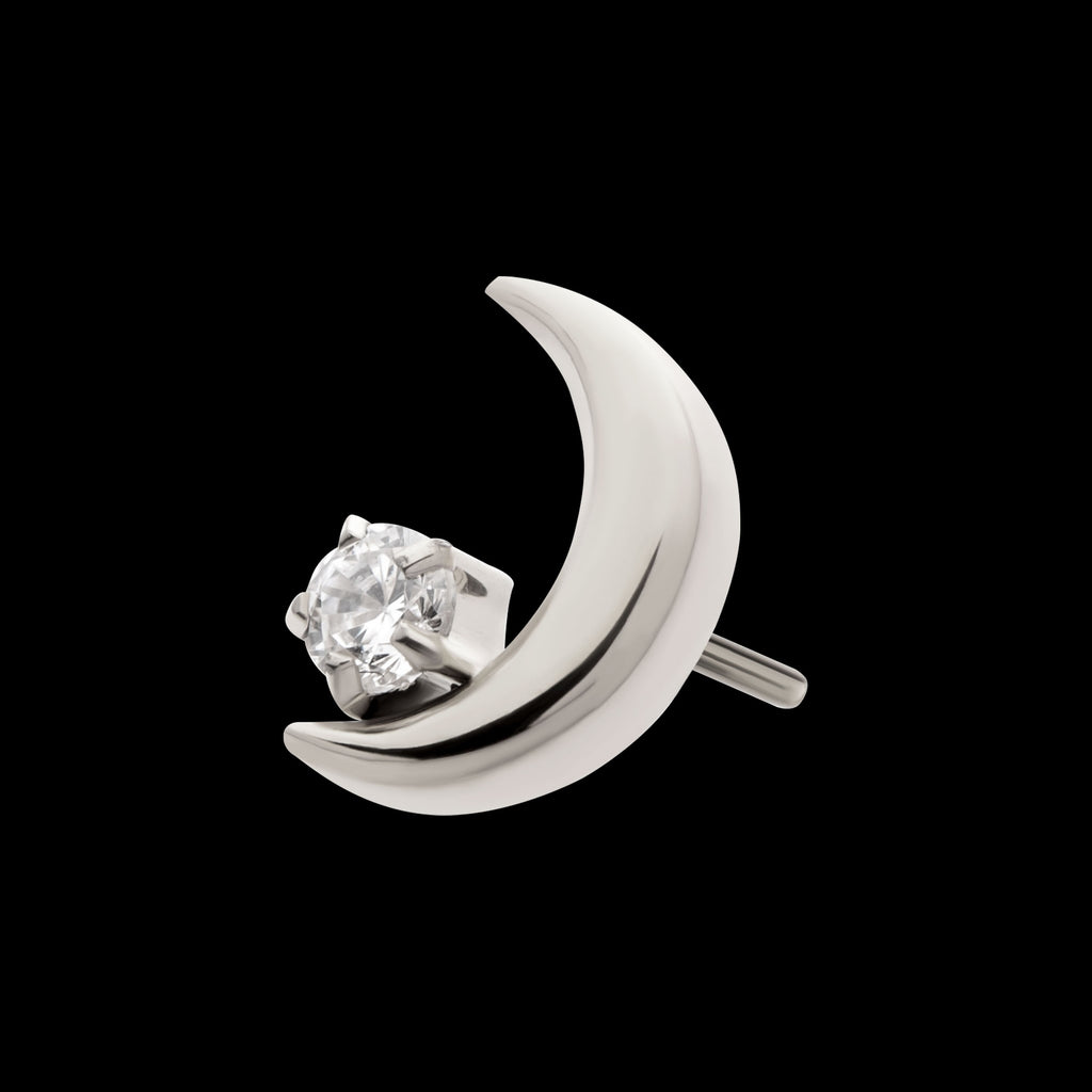 Crescent Moon with Prong Set CZ Flatback Stud Earring / Nosering - CZ in Titanium