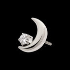 Crescent Moon with Prong Set CZ Flatback Stud Earring / Nosering - CZ in Titanium