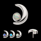 Crescent Moon with Bezel Set Opal Flatback Stud Earring / Nosering - Opal in Titanium
