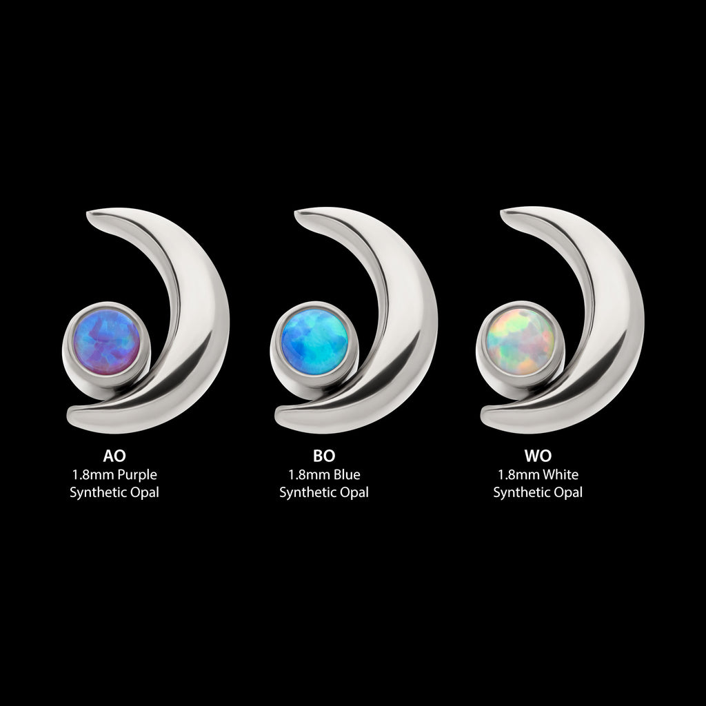 Crescent Moon with Bezel Set Opal Flatback Stud Earring / Nosering - Opal in Titanium