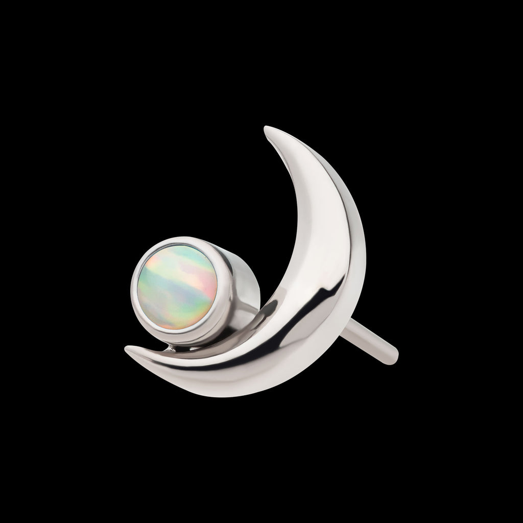 Crescent Moon with Bezel Set Opal Flatback Stud Earring / Nosering - Opal in Titanium