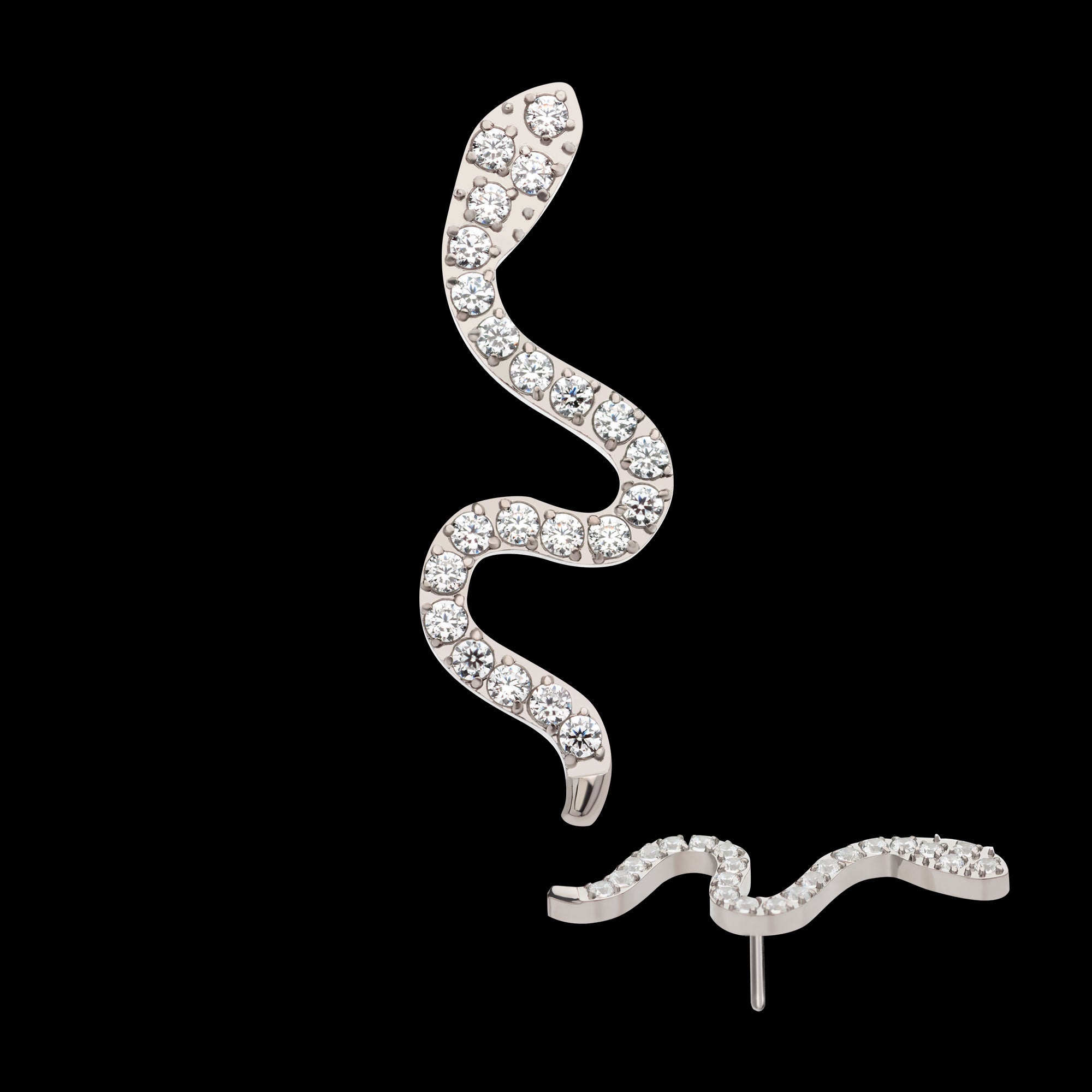 Pave Set CZ Snake Flatback Stud Earring / Nosering - CZ in Titanium