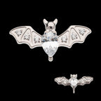 Round & Teardrop CZ Flying Bat Flatback Stud Earring / Nosering - CZ in Titanium