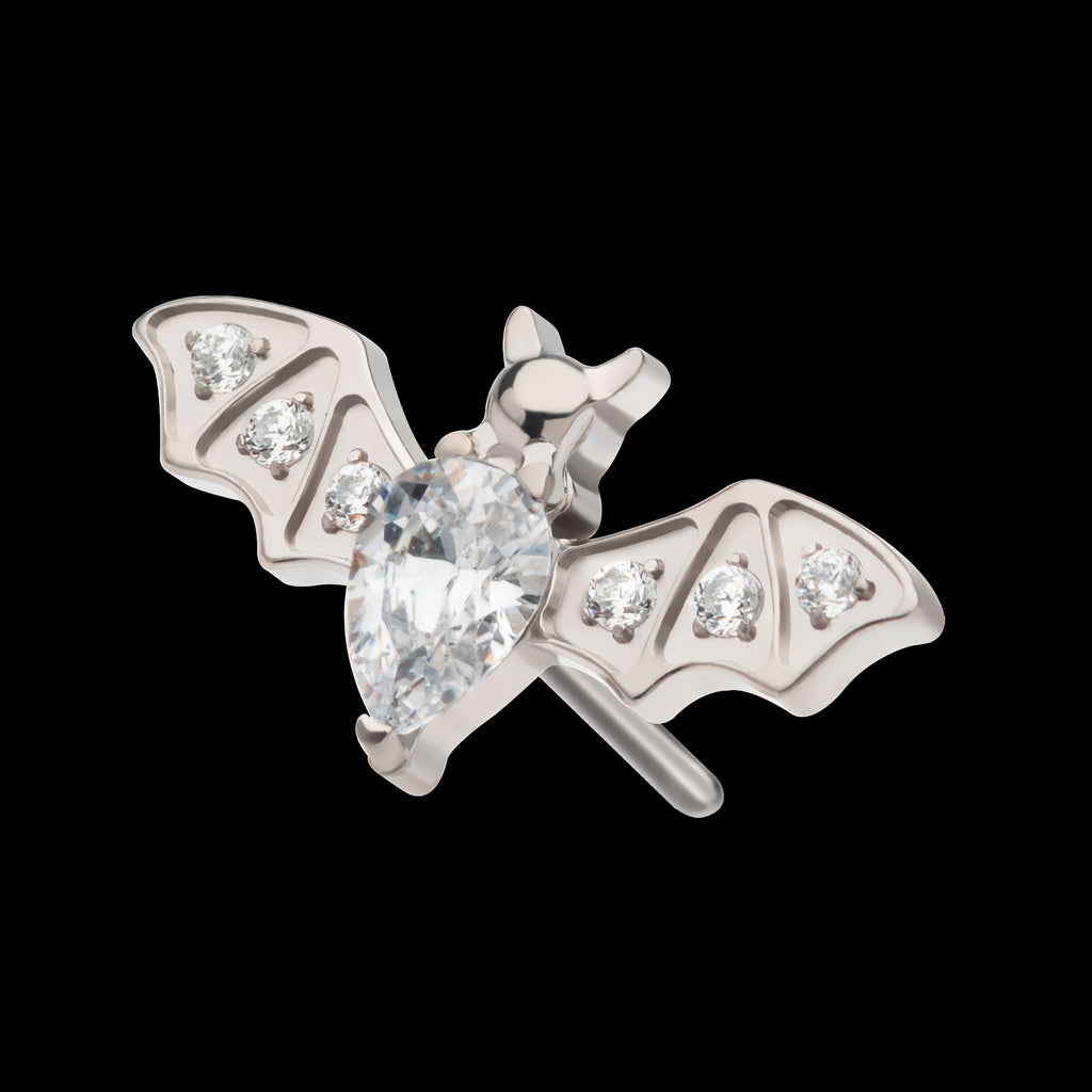 Round & Teardrop CZ Flying Bat Flatback Stud Earring / Nosering - CZ in Titanium