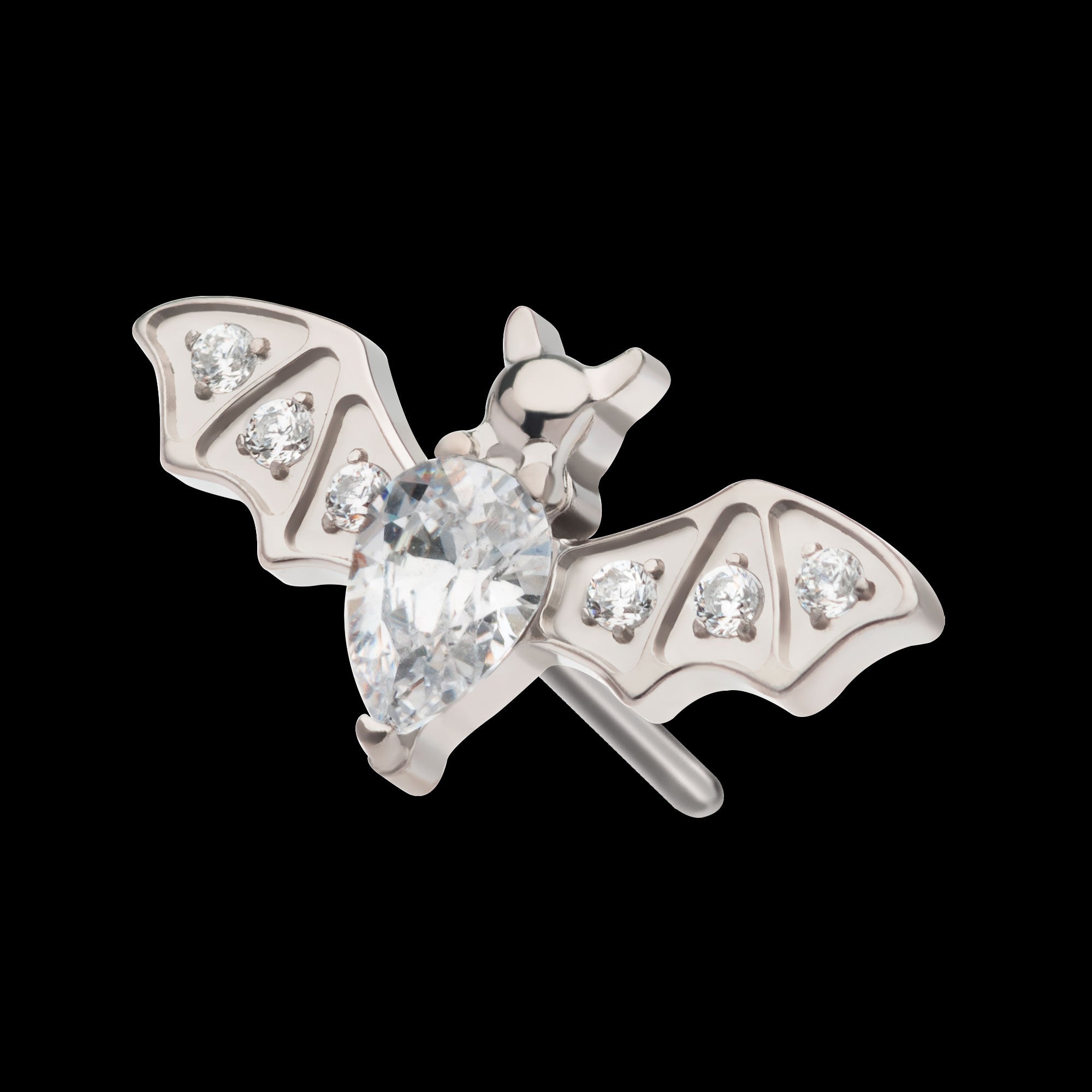 Round & Teardrop CZ Flying Bat Flatback Stud Earring / Nosering - CZ in Titanium