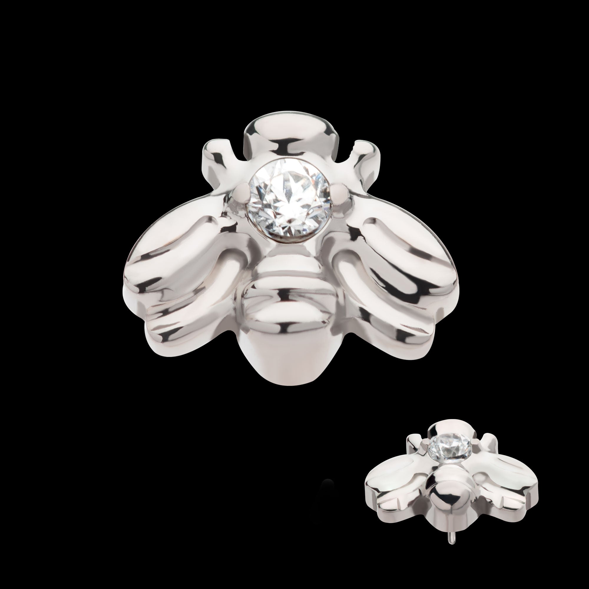 Prong Set CZ Bee Flatback Stud Earring / Nosering - CZ in Titanium
