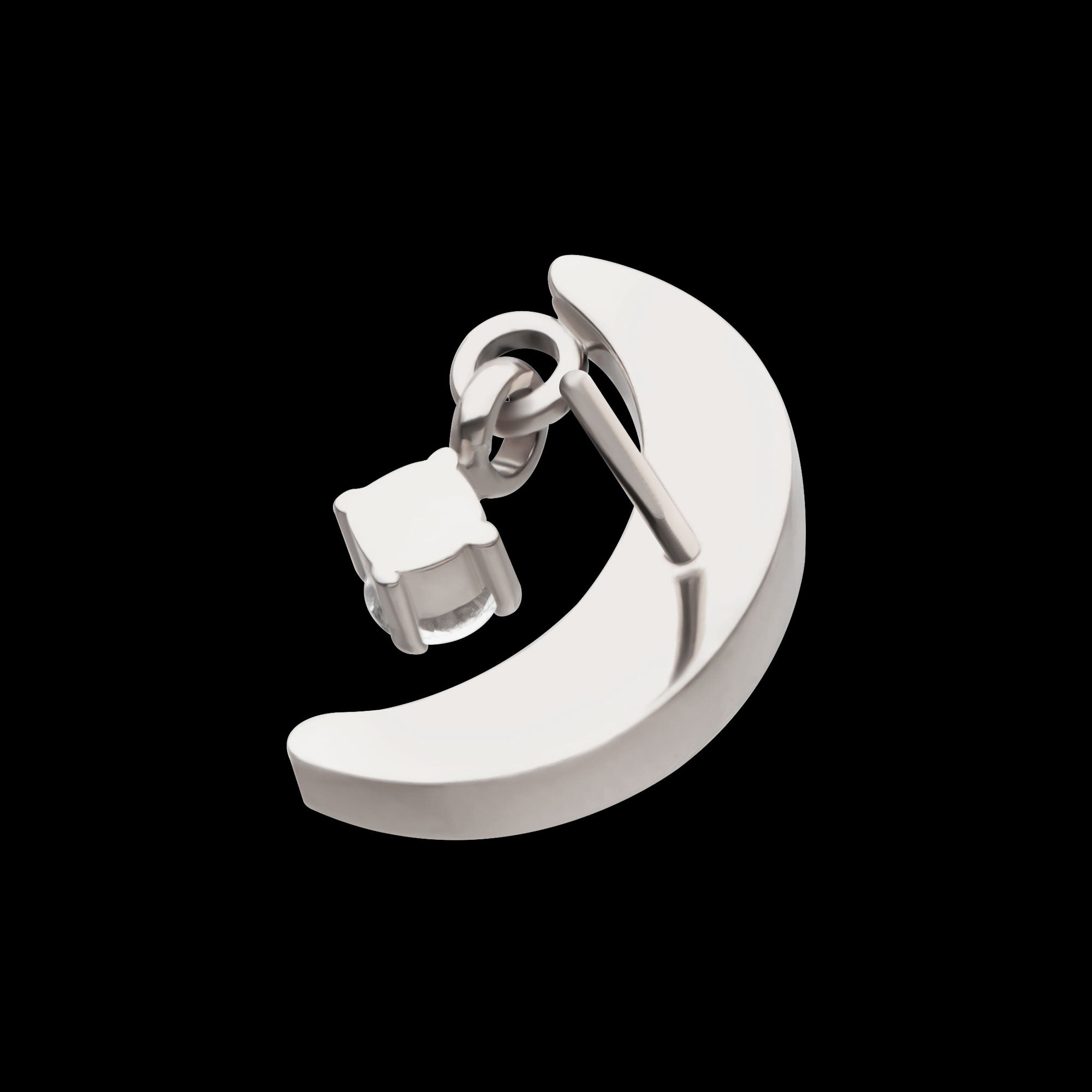 Crescent Moon CZ with Dangle Pronged Round CZ Flatback Stud Earring / Nosering - CZ in Titanium