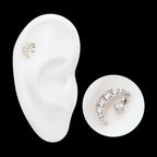 Crescent Moon CZ with Dangle Pronged Round CZ Flatback Stud Earring / Nosering - CZ in Titanium