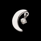 Crescent Moon with Dangle Pronged Round CZ Flatback Stud Earring / Nosering - CZ in Titanium