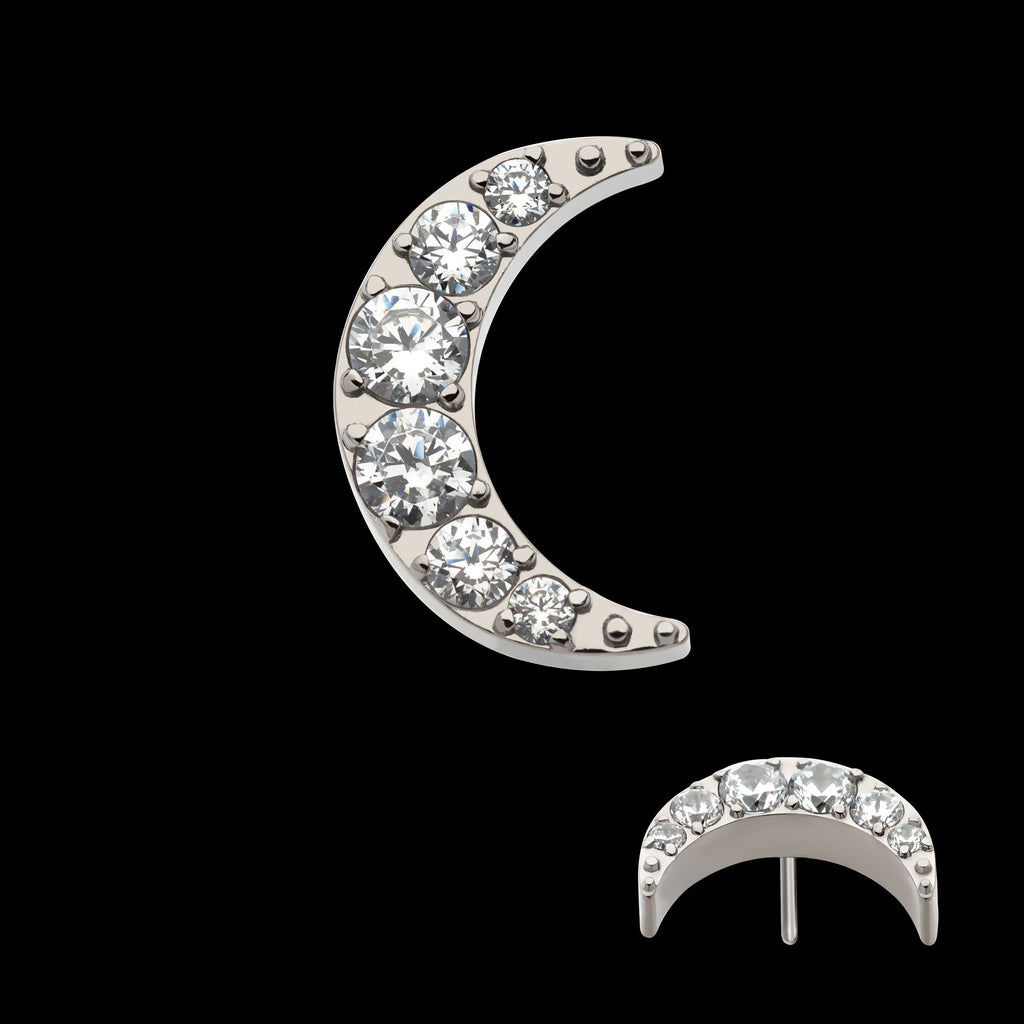 Pave Set CZ Crescent Moon Flatback Stud Earring / Nosering - CZ in Titanium