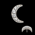 Pave Set CZ Crescent Moon Flatback Stud Earring / Nosering - CZ in Titanium