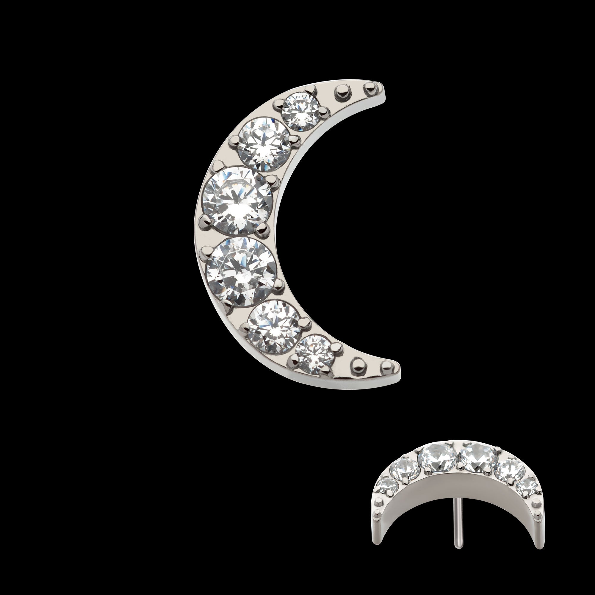 Pave Set CZ Crescent Moon Flatback Stud Earring / Nosering - CZ in Titanium