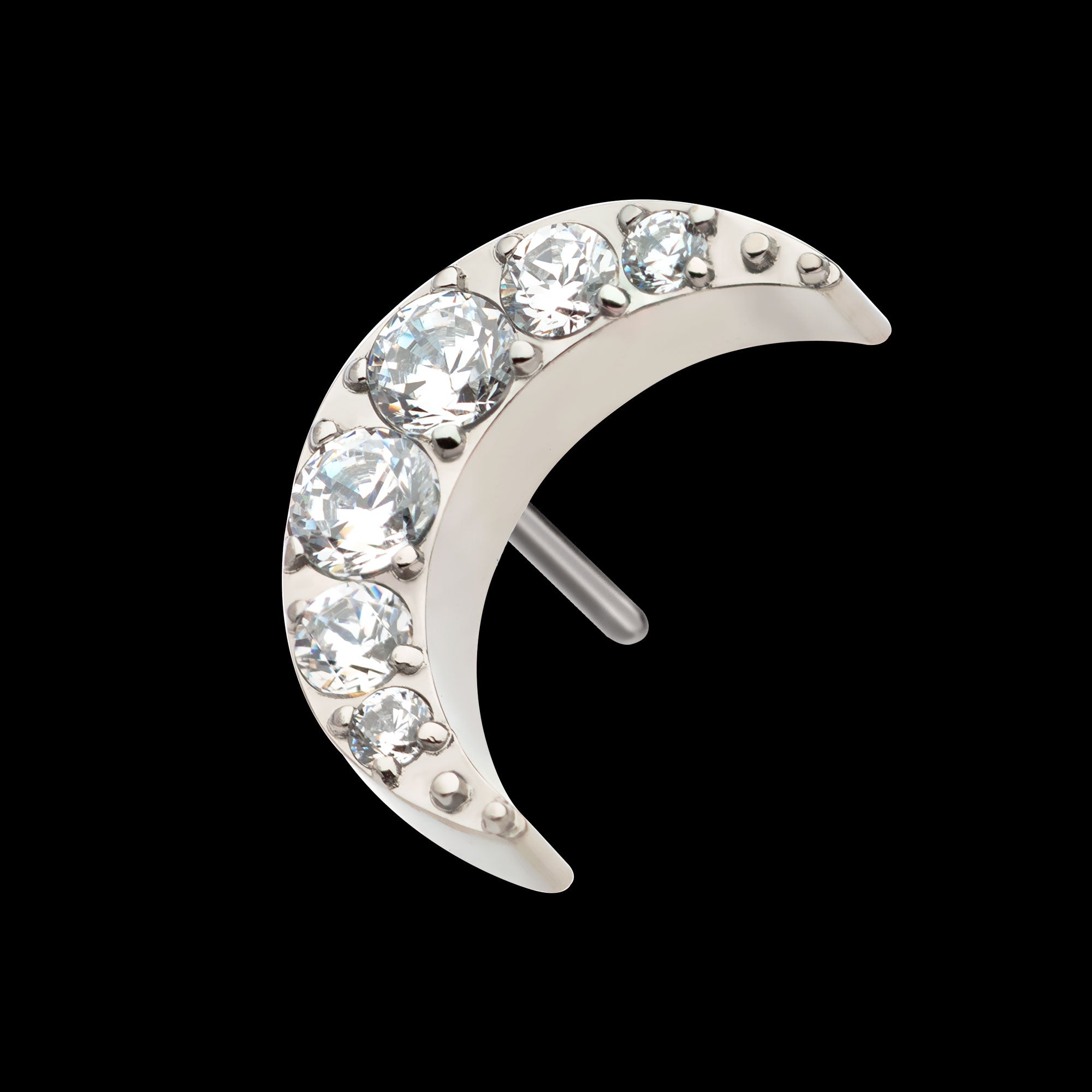 Pave Set CZ Crescent Moon Flatback Stud Earring / Nosering - CZ in Titanium