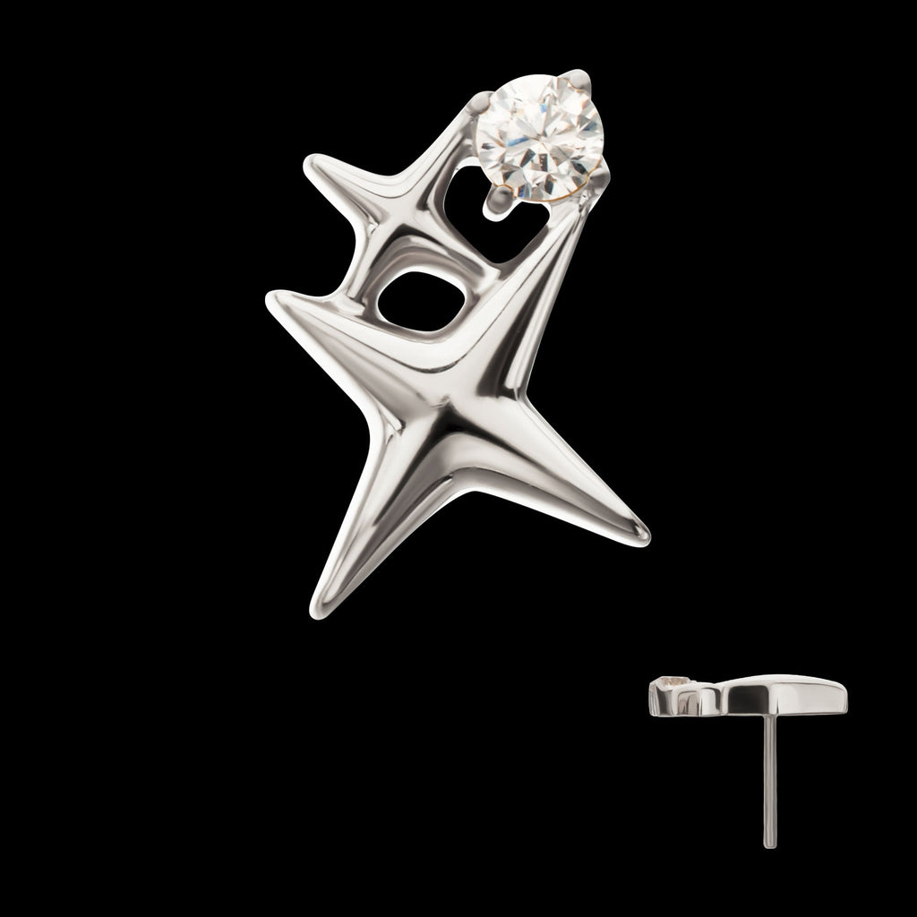 Double Celestial Star Prong-Set Gem Threadless Earring / Nosering – Titanium