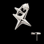 Double Celestial Star Prong-Set Gem Threadless Earring / Nosering – Titanium