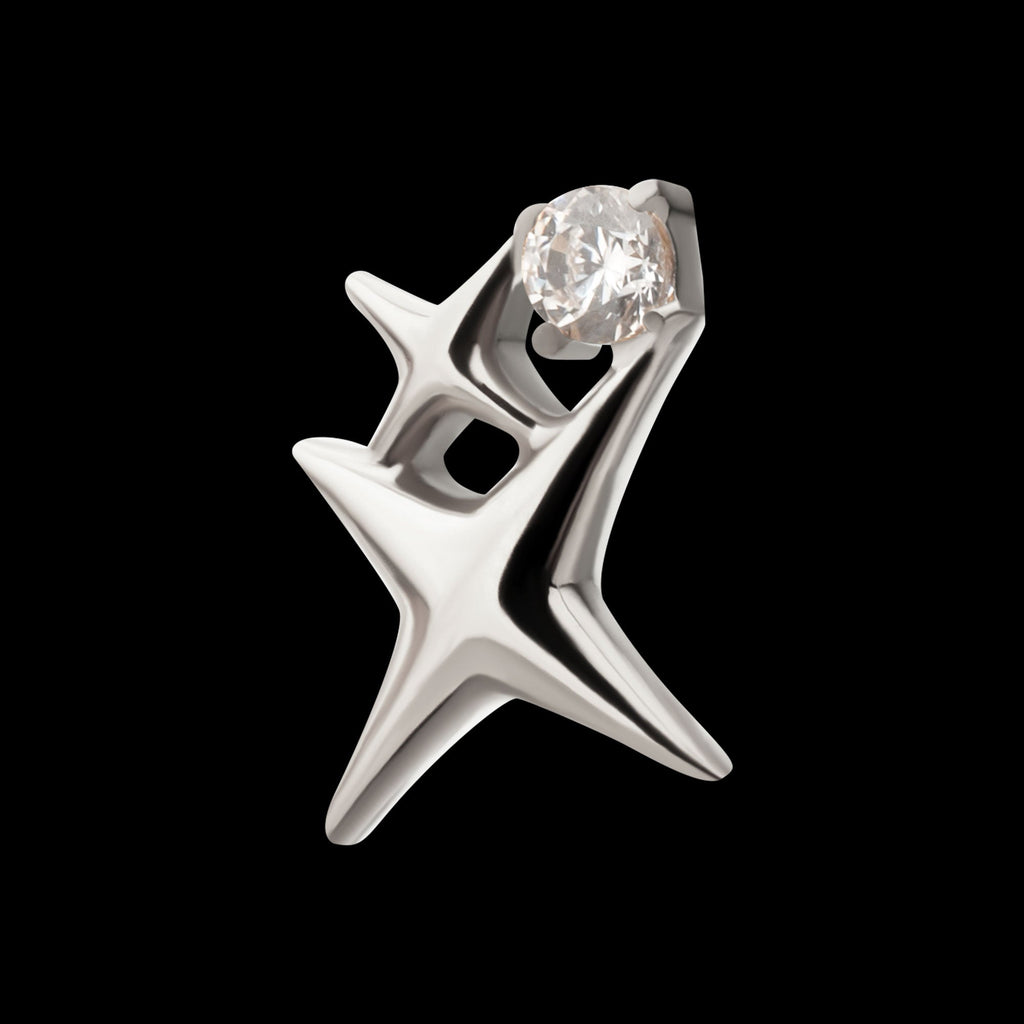 Double Celestial Star Prong-Set Gem Threadless Earring / Nosering – Titanium