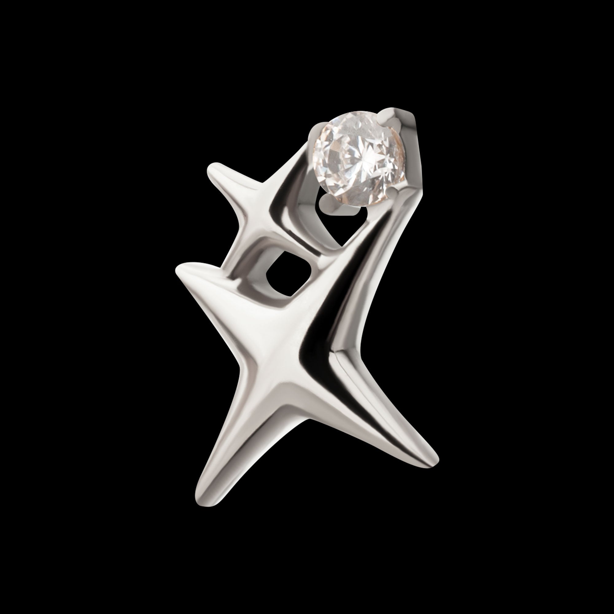 Double Celestial Star Prong-Set Gem Threadless Earring / Nosering – Titanium