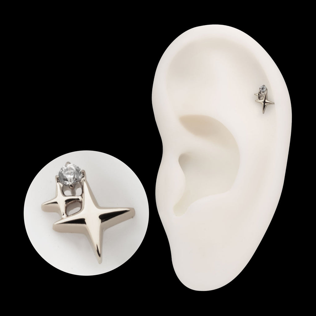 Double Celestial Star Prong-Set Gem Threadless Earring / Nosering – Titanium