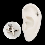 Double Celestial Star Prong-Set Gem Threadless Earring / Nosering – Titanium