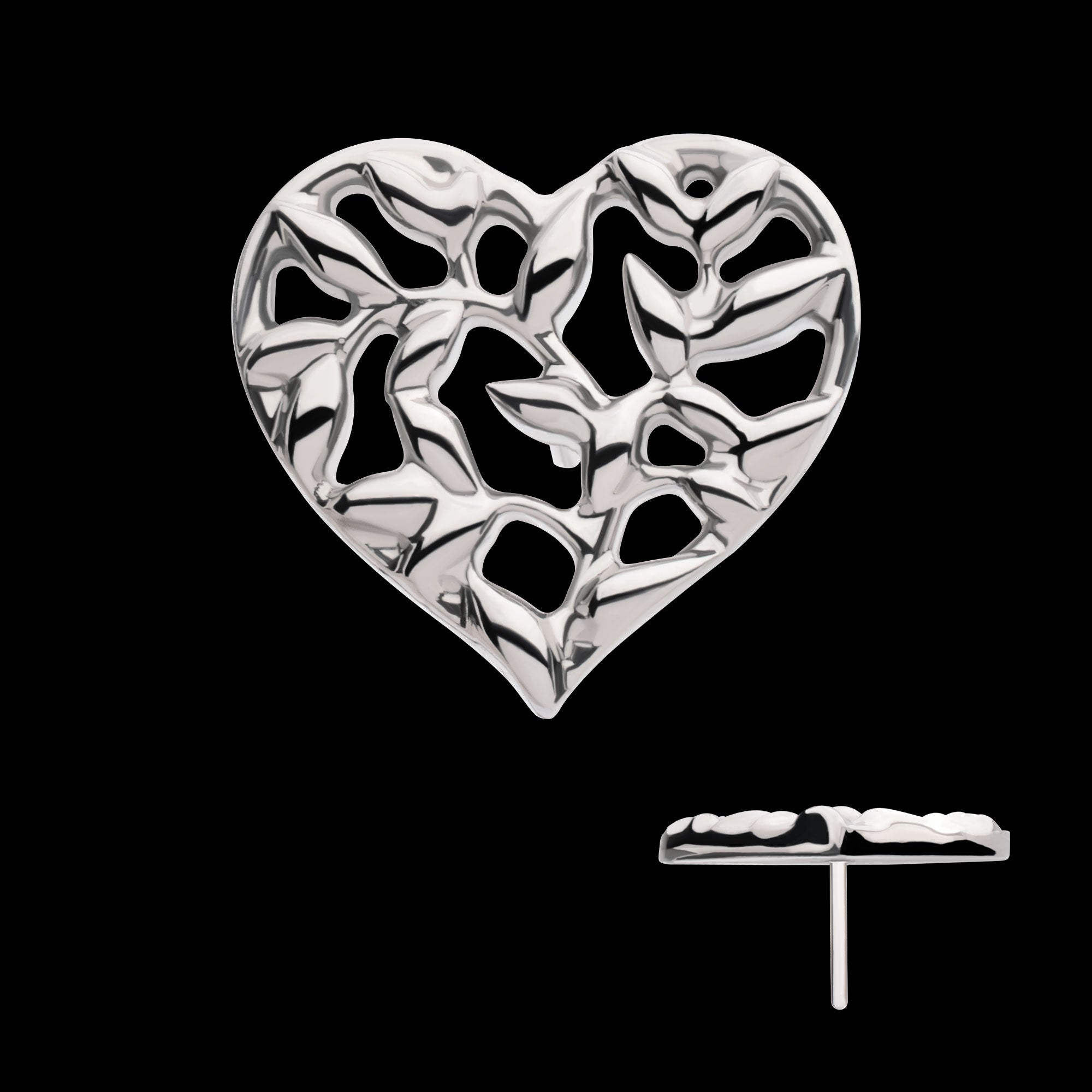Heart of Vines Flatback Stud Earring / Nosering - Titanium