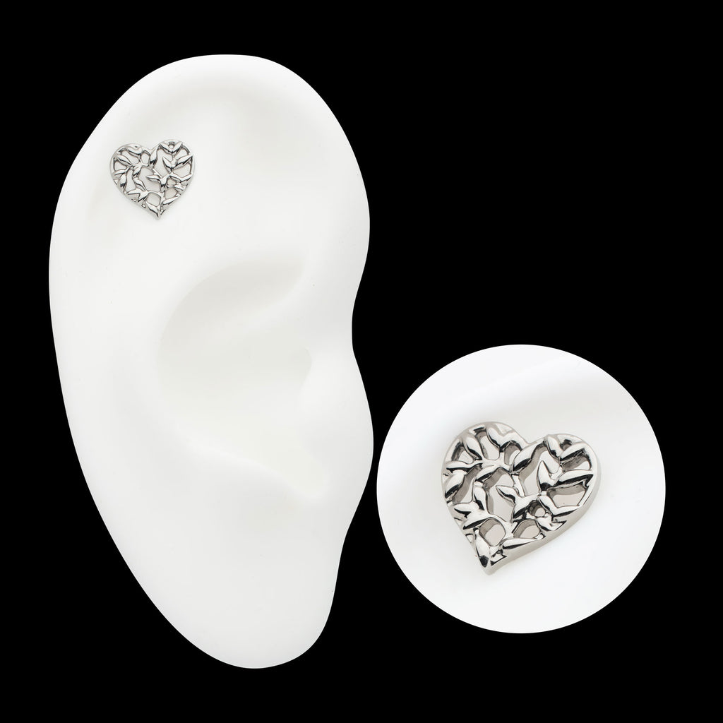 Heart of Vines Flatback Stud Earring / Nosering - Titanium