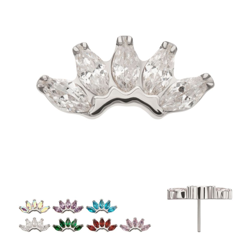 5-Marquise Gem Fan Cluster Threadless Earring / Nosering Top – Gem & Titanium