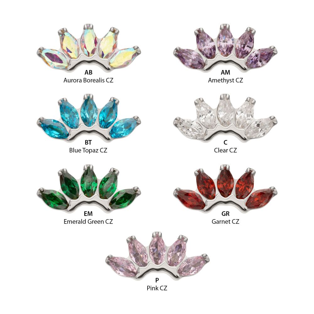 5-Marquise Gem Fan Cluster Threadless Earring / Nosering Top – Gem & Titanium