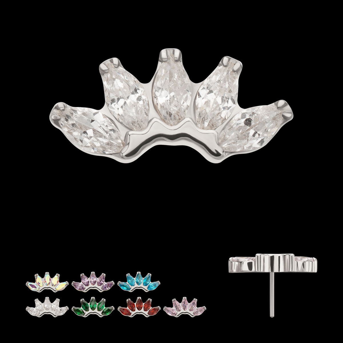 5-Marquise Gem Fan Cluster Threadless Earring / Nosering Top – Gem & Titanium