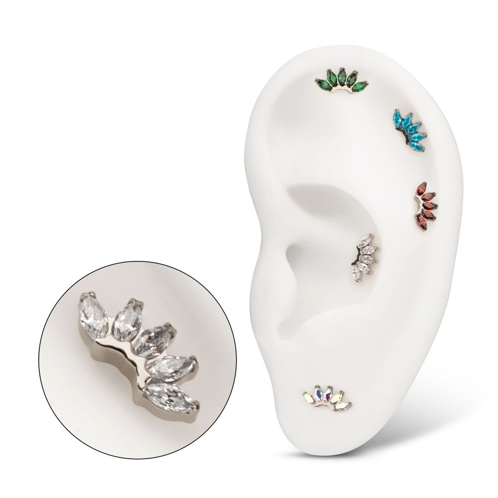 5-Marquise Gem Fan Cluster Threadless Earring / Nosering Top – Gem & Titanium